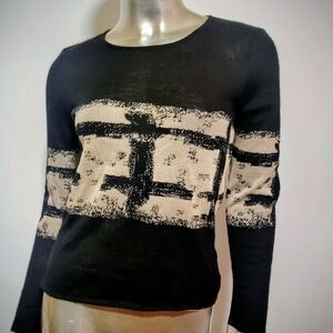 CHANEL Cashmere Blend Sweater Top Black Tan Size 42 M